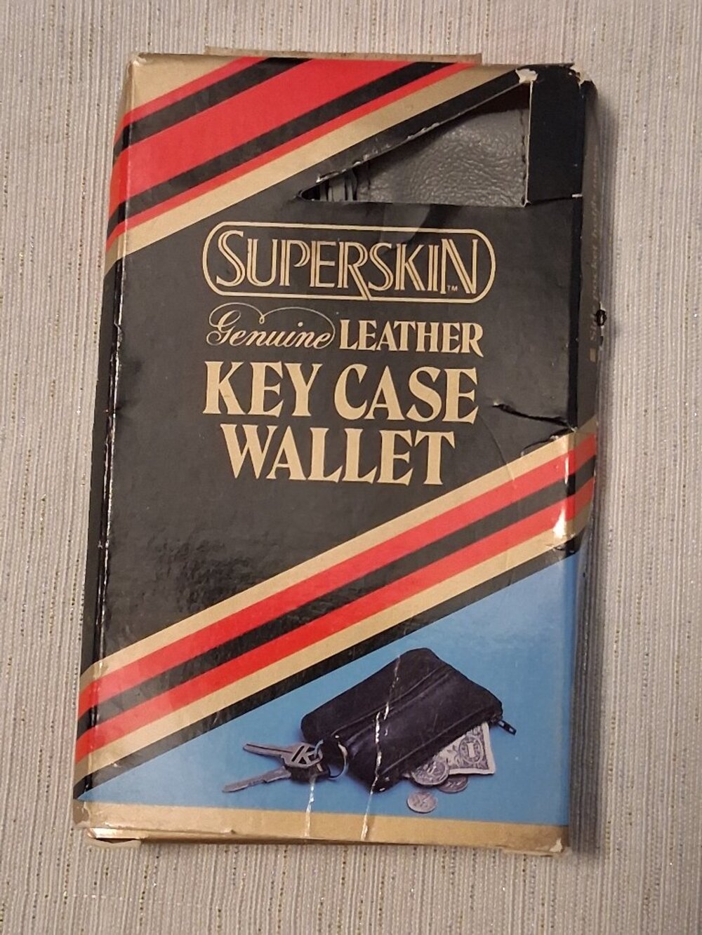 1987 Vintage Card Case Practical Card Key Holder Leather Wallet Gray Superskin